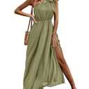 IFFEI Summer Dresses for Women 2025 Boho One Shoulder Maxi Dress Casual Sleeveless Flowy Split Beach Long Dress L Light Olive