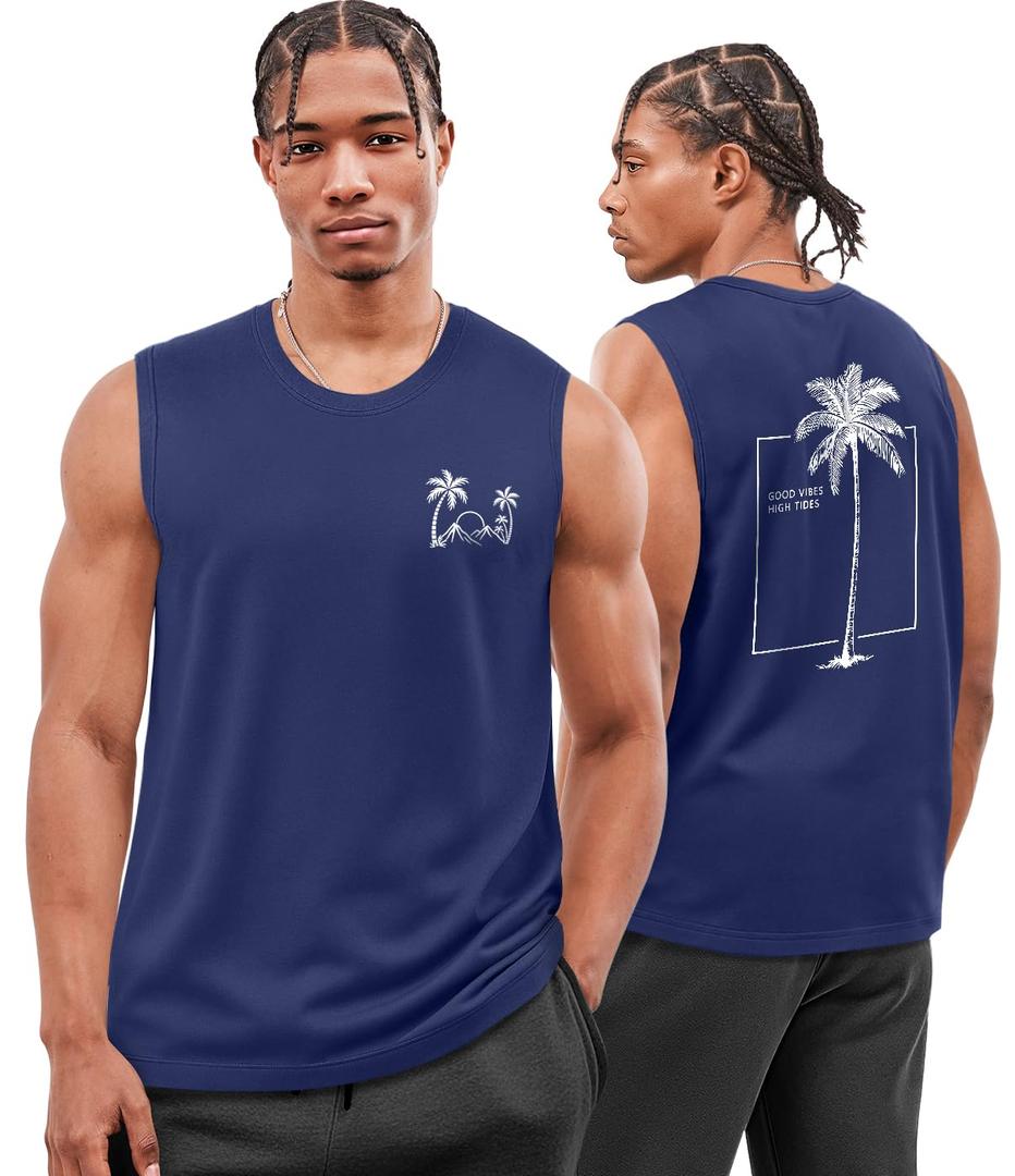 Flafens Tank Tops Men - Sleeveless Shirts for Men Graphic Cotton Mens Tank Tops Summer Tanktop Casual Loose Fit Tanktop Gray Mens Sleeveless Tee Shirts for Workout Running Sports, 2XL, Princess