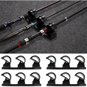 VEYWANE Fishing Rod Racks for Boat/Wall/Truck Bed, 3-Poles Storage Holders with Rubber Band Clips 2 Packs