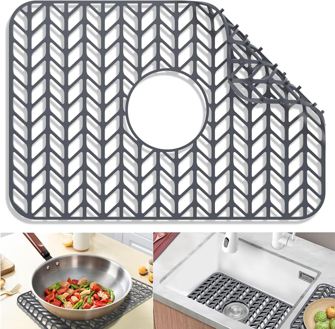 Silicone Sink Mat Protectors for Kitchen 18.2''x 12.5'' JOOKKI Kitchen Sink Protector Grid for Farmhouse Stainless Steel Accessory with Center Drain