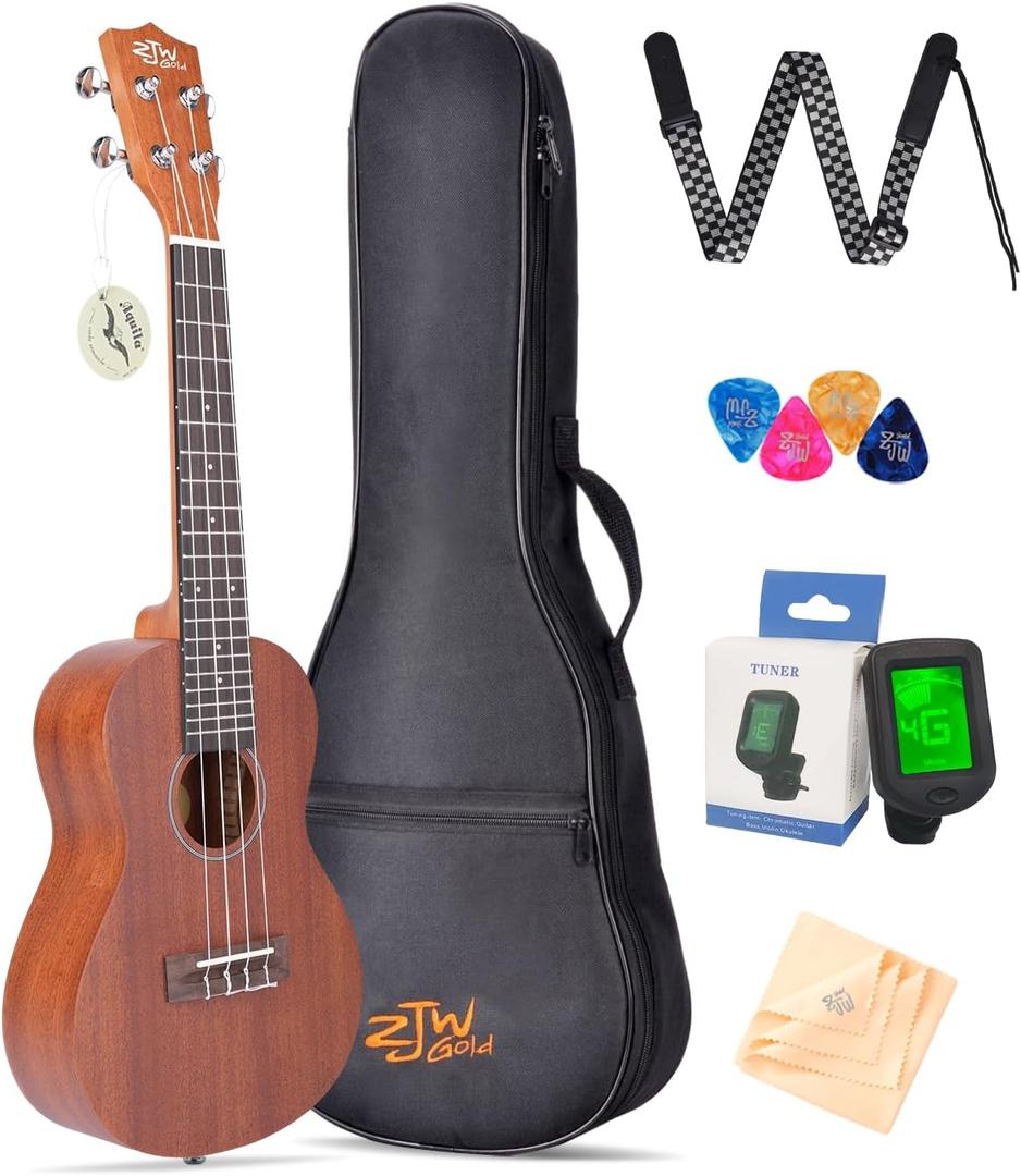 Concert Ukulele with Aquila strings, AAA Mahogany Ukelele for Professional Beginners Teens Adults, 23 Inch Uke Kit with Gig bag, Tuner, Strap, Picks, Ukalalee Gift