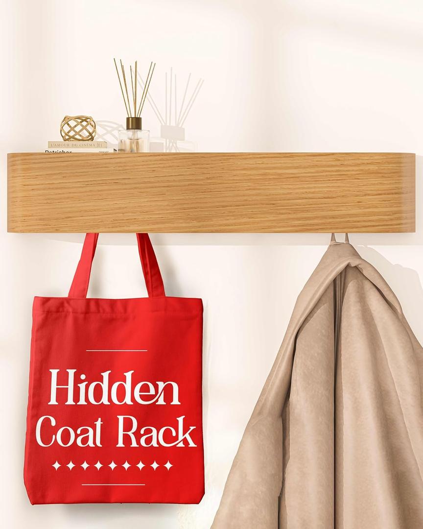 OLEEK Wall Coat Rack - Wall Shelf with Hooks - entryway Hooks - entryway Shelf - Modern Coat Rack - Wooden Coat Rack Wall Mount for Home Decor - Wooden Mount for Home Decor - Coat Hanger Wall Mount (Beige)