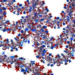 TURNMEON 66 FT Long 4th of July Decorations 4th of July Garland Red White and Blue Garland Patriotic Tinsel Garlands for Red White and Blue Decorations Independence Day Fourth of July Decor