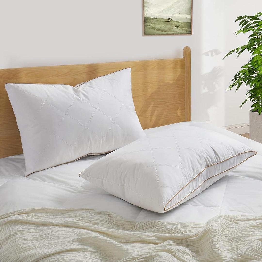 Peace nest Medium-Firm Goose Feather Down Pillow with Gusset, Medium Neck Support for Stomach, Side and Back Sleepers - White Medium - King