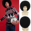 Mens Afro Wig for 70s Disco Rocker Party Black Afro Wig for Men and Women Unisex Adult Afro Wigs for Daily and Party Use (Black)