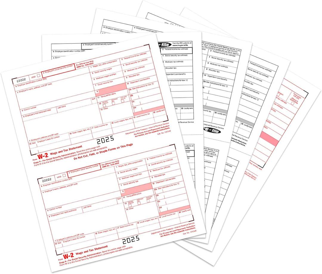 W2 Forms 2025, 6 Part Tax Forms, 25 Employee Kit of Laser Forms Designed for QuickBooks and Accounting Software