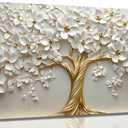 Large Tree of Life Canvas Wall Art,Gold Flower Painting Picture Wall Decor,Elegant Trees Poster Print Artwork for Living Room Bedroom Office Home Decoration 16 x32 inches