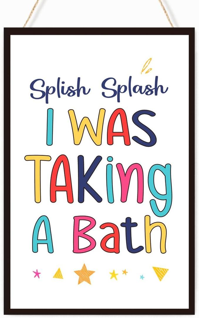 2 x Funny Kids Bathroom Wood Plaques Wall Decor,Splish Splash I was Taking a Bath Bathroom Front Door Wooden Hanging Sign for Toilet Washroom Shower Room Wall Decor 12'' L x 8'' W
