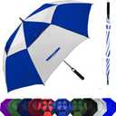 Golf Umbrella Large 62/68/72 Inch, Extra Large Oversize Double Canopy Vented Windproof Waterproof Umbrella, Automatic Open Golf Umbrella for Men and Women and Family. (White/Blue)