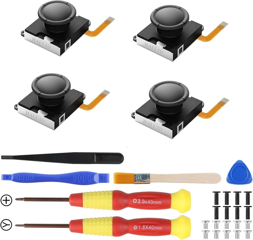 Switch Joycon Joystick Replacement, [No Drifting] Hall Effect Joystick for Switch/Switch OLED/Switch Lite, Left/Right Switch Joycon Controller with Repair Tool Kit, Thumbstick Caps [4 Pack]