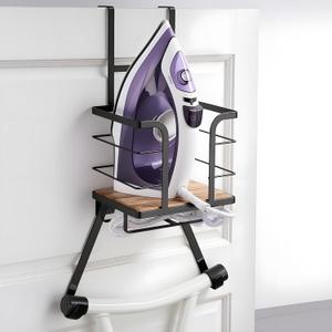 Over the Door Ironing Board Holder - Iron Board Hanger Wall Mount Ironing Board Storage with T/Y Shape Design for Space Saving, No Drilling (Black)