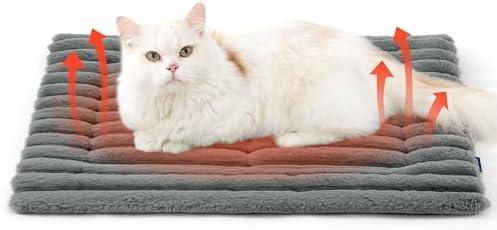 Bedsure ComfyFleece™ Self-Warming Cat Bed, Small Self-Heating Dog Crate Pad, Thermal Extra Warm Puppy Mat Indoor, Non-Slip & Washable, Not Electric, 24" x 18", Grey
