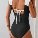 B2prity Womens One Piece Swimsuit Retro Square Neck Tummy Control Bathing Suits Ruched Modest Full Coverage Swimwear (Black, XL)