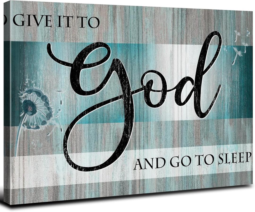 Christian Bible Verses Wall Art Teal Wall Decor Scripture Religious Saying Quotes Canvas Prints Pictures for Living Room Bedroom Dandelion Poster Inspirational Signs Artwork Home Decorations 24x36