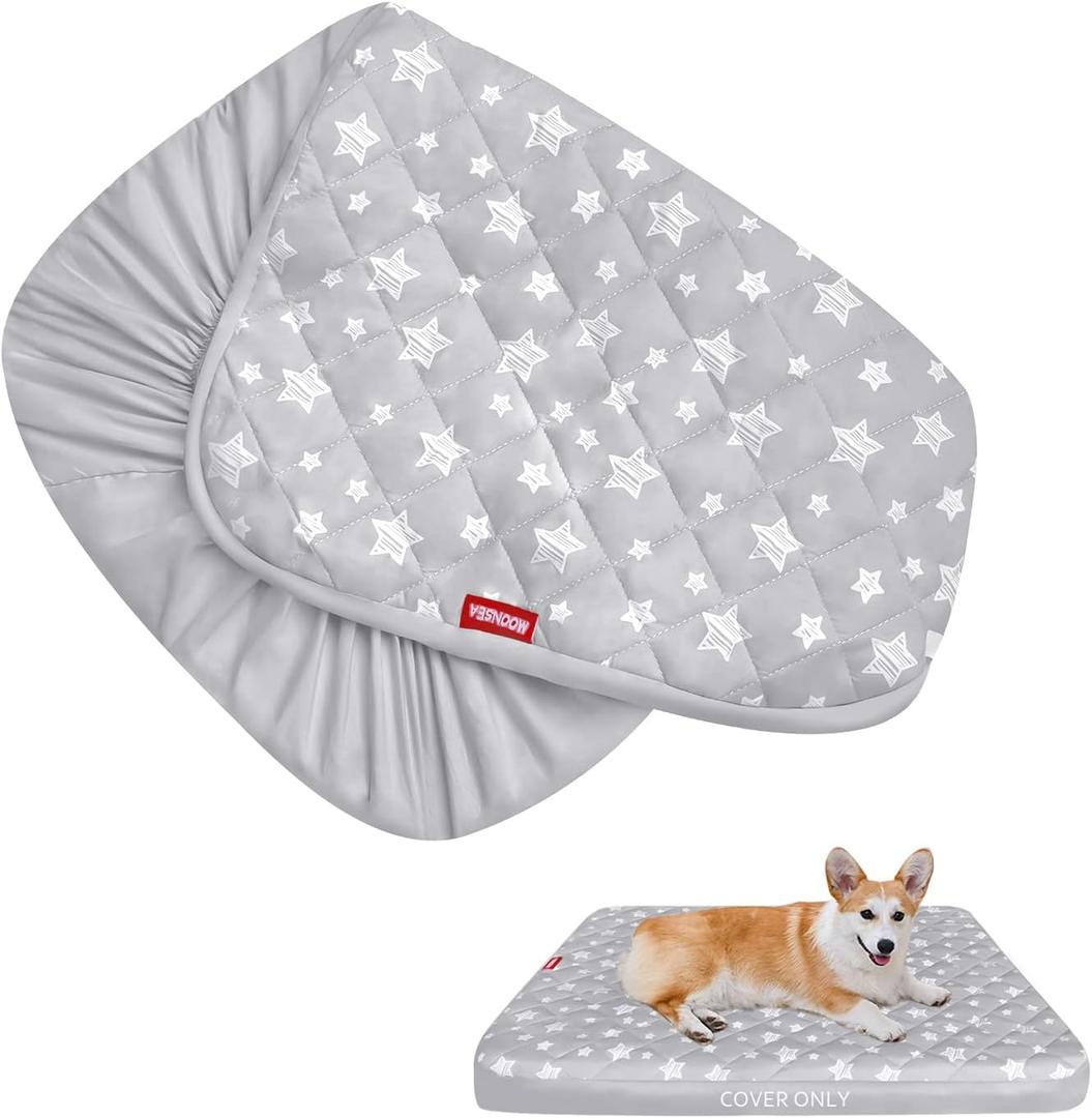 Waterproof Dog Bed Covers Replacement Washable Pet Hair Easy to Remove, Noiseless Quilted Puppy Pet Bed Cover Lovely Grey Star Print 30x20 Inches, for Dog/Cat, Cover Only
