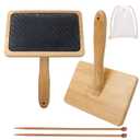 Larger Wool Carder, 5.9" x 3.94" Wire Slicker Wool Carding Brushes, Needle Felting Tools with Solid Handle, Dog Slicker Brush, Wood Hand Carders for Wools 5Pcs