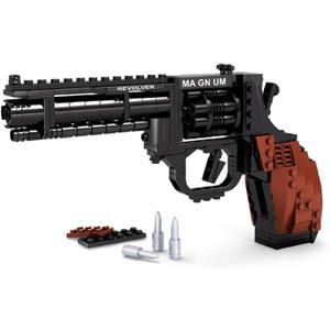 1:1 Revolver Building Bricks Gun Toy, 300 PCS WW2 Military Toys Pistol Model Building Block Set Compatible with Lego, Playset for Boys Kids Ages 6+,Adults & Collectors