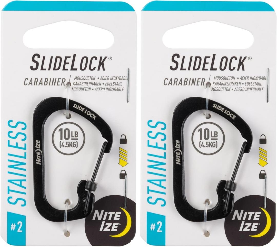 Nite Ize SlideLock 1.8 in. Dia. Stainless Steel Black Carabiner Key Holder