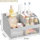 Makeup Organizer with 2 Drawers, Cosmetic Storage for Dresser Vanity and Bathroom Countertop,Make up organization and Skincare Storage with Beauty Brush Holder, Cosmetic Display Case (Grey)
