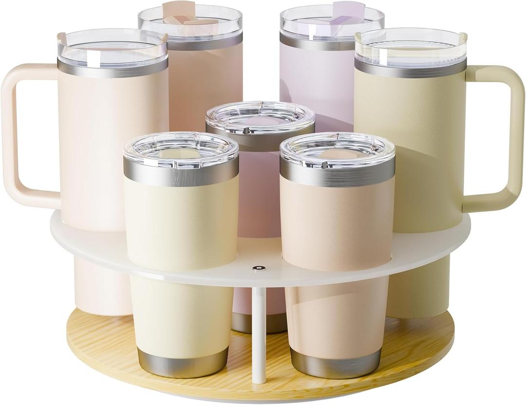 Rotatable Lazy Susan Stanley Organizer for Kitchen Cabinets, Stanley Tumbler Holder, Convenient for Holding Cups, White