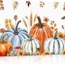 Fall Orange Blue Pumpkin Canvas Print Wall Art Brown Leaves Butterfly Botanical Thanksgiving Harvest Wall Decor Modern Artwork Paintings for Living Room Stretched and Framed Ready to Hang 12" x 16"