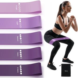Resistance Bands for Working Out, 5-Pack Elastic Loop Exercise Bands for Strength Training Stretching, Home Gym Equipment for Pilates Yoga Physical Therapy, Leg Glute Arm Workout Kit for Women Men (Purple)