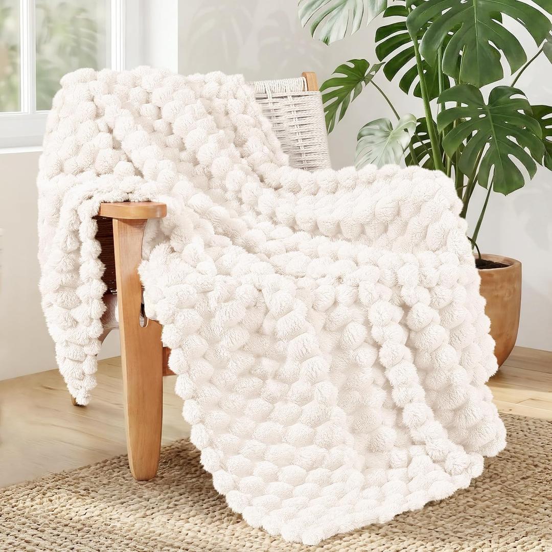 Whale Flotilla Fleece Throw Blanket for Couch or Bed, Luxury 3D Jacquard Super Soft Lightweight Summer Spring Blanket, Cozy Fluffy Plush Decorative Sofa Blankets, 50x60 Inch, Ivory