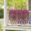 Artificial Fake Hanging Flowers Plants Spring Summer Decoration for Outdoor, 4PCS Faux Silk Daisy Flowers with Eucalyptus Leaves UV Resistant Realistic Planter Porch Patio Balcony Yard Decor (Purple)