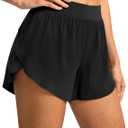 Soothfeel High Waisted Athletic Running Shorts for Women Dolphin Shorts High Split Quick Dry Gym Workout Shorts with Liner (Medium, Black)