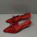 Coutgo Womens Bow Slingback Heels Low Kitten Heel Pumps Closed Pointed Toe Party Wedding Dress Shoes, Red, Size 8.5