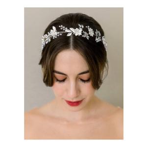 SWEETV Handmade Bridal Headband Silver Wedding Hair Accessories for Brides Hair Pieces Floral Wedding Headpieces for Flower Girl Bridesmaid