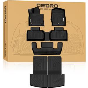 OEDRO Floor Mats for 2020-2025 Ford Explorer 6-Seater, Custom Fit TPE All Weather Trunk Mat with Backrest for Ford Explorer Accessories, Odorless Anti-Slip Back Seat Protector, Full Mat Set, Black