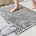 ZALL Grey Waffle Bath Mat,Super Absorbent Non Slip Bathroom Rug,Gray 17x24 inch,Machine Washable Ultra Soft Floor Mats