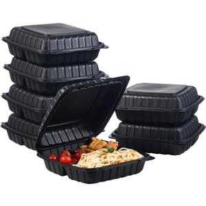 Jaluxing 9X9 3-Compartment 50-Pack Plastic Clamshell Takeout Food Trays Heavy Duty Togo Disposable Box For Pasta Salad Sandwich Carryout Hinged Containers With Secure Snap Lid (Formerly FULING)