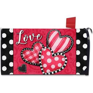 Valentines Love Hearts Welcome Mailbox Cover Magnetic Standard Size 20.5" x 18", Red Polka Dots Buffalo Plaid Stripe Decorative Post Letter Box Wrap Decor Garden Yard Outdoor Decoration