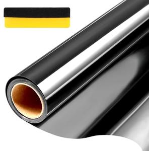 Tatub 35.4"x78" One Way Window Film Daytime Privacy Static Cling Mirror Window Tint for Home Office Door Living Room, Heat Reflective UV Blocking House Window Mirror Glass Tint, Black-Silver Pack Of 3