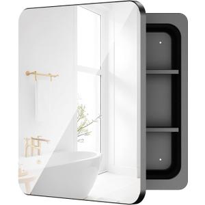 Rresyet 18" x 20" Bathroom Medicine Cabinet with Mirror Door & Adjustable Shelves, Black Metal Framed Wall Mounted Mirror Cabinet to Organize Medications, Skin Products, Beauty Tools etc