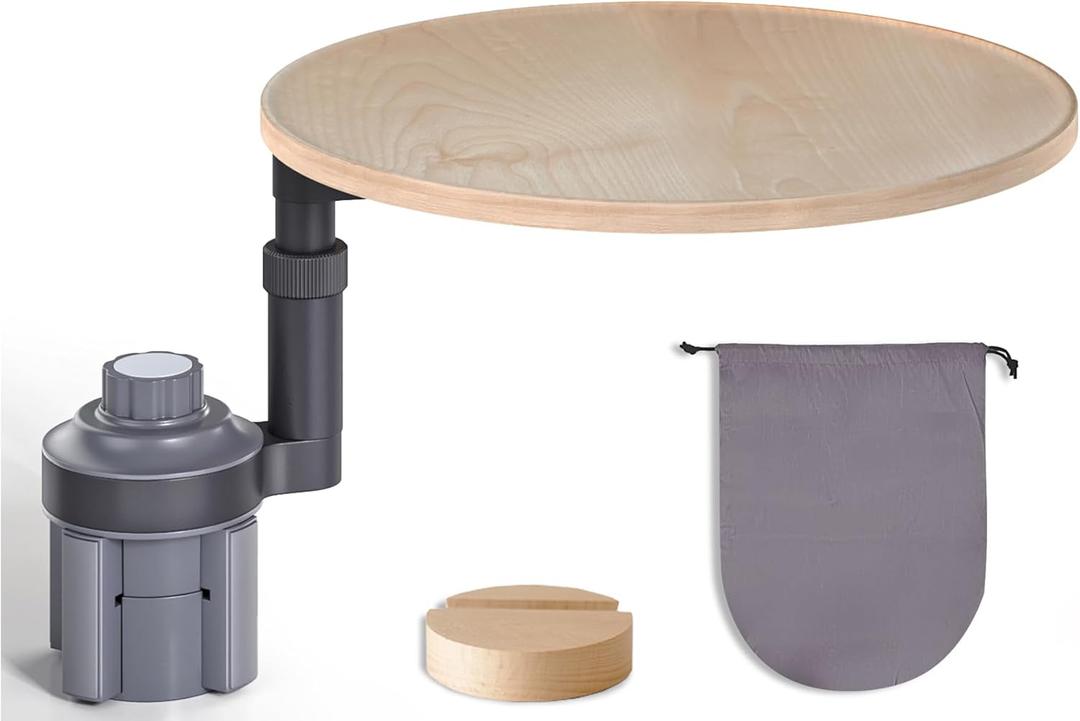 Car Desk for Laptop & Car Table Tray, Height-Adjustable 360 Rotating Wood Car Laptop Mount, Cup Holder Table, Steering Wheel Tray, Compatible with Tesla & Most Vehicles (Ash)