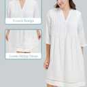 KYAL Women's Denim Short Summer Dress V-Neck Mid-Sleeve Shift Casual Relaxed Beach Party Flowy Dress (White, XL)