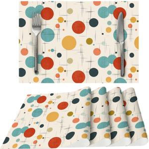 Modern Mid Century Placemats Set of 4 Washable Table Place Mats for Dining Kitchen Party Decor