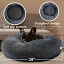 28in Large Dog Bed, Medium Size Dog and Cats, Calming Donut Bed for Puppy and Kitten, Washable Round Fluffy Pet Bed (Dark Grey)