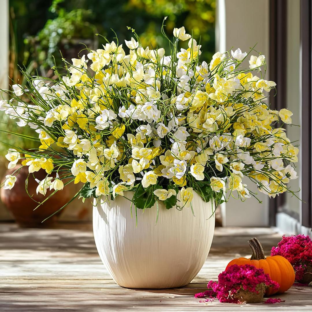 Artificial Flowers for Outdoor Indoor 10 Bundles Fake Daffodil Flowers Plant UV Resistant Realistic Faux Plants for Home Outside Garden Porch Window Box Balcony Yard Porch Fall Decor (White+Yellow)