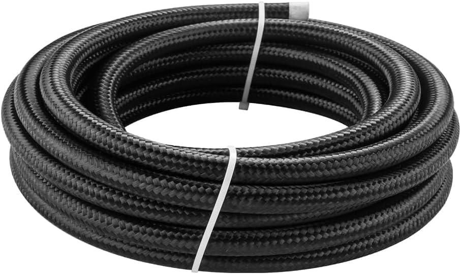 8AN Fuel Line, 1/2" Braided Fuel Hose Nylon CPE hose for Oil Gas, Power Steering,fuel Transmission, 10FT Black