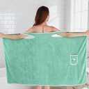 Women's Wearable Towel Bathrobe, Plus Size Wearable Shower Skirt, Quick Dry Absorbent Bath Towel for Comfortable Home Spa Body, Green, 53x31in/ 50-70kg