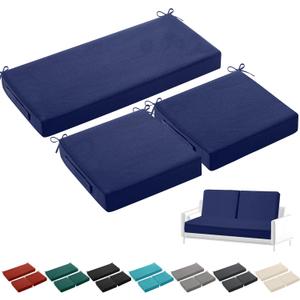 Leinuosen 3 Pcs Outdoor Chair Cushions Set 44 x 19 Inch Loveseat Waterproof Patio Furniture Love Seat Pad Cushions with Ties for Square Settee Indoor Sofa Wicker Couch Bench(Navy Blue)