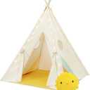 B. Spaces – Kids’ Play Tent – Indoor Play Tent – String Lights & Sun Pillow – Cotton Canvas Tent for Reading, Games – 3 Years + – Happy Hideaway