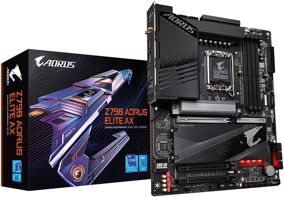 GIGABYTE Z790 AORUS Elite AX 1.0 Intel LGA 1700 ATX Motherboard, 4X DDR5~128GB, 3X PCI-E x16, 4X M.2, 6X SATA, 5X USB 3.2, 1x USB-C, 4X USB 2.0
