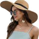 Naivlizer Women Wide Brim Sun Hat UPF50 Straw Summer Hat Floppy Beach Hat Roll-Up (One Size, Tie Brown)