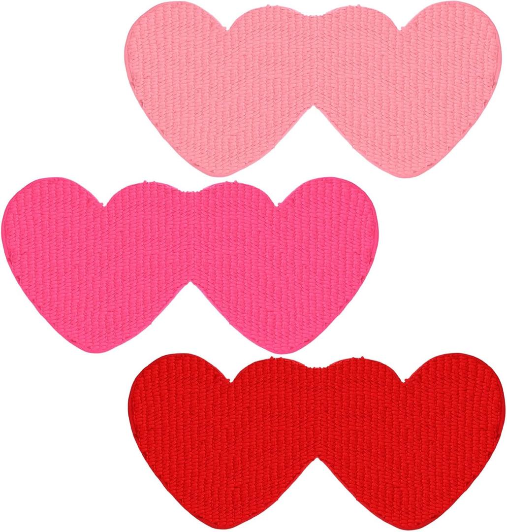 Timgle 3 Pcs Valentines Day Double Heart Shaped Rugs Chenille Heart Rug Welcome Mat Non Slip Washable Floor Mats for Shower, Bedroom, Bathtub Indoor Outdoor Decoration, 16'' x 31''