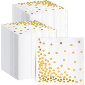 Sepamoon 400 Pack Disposable Cocktail Napkins Folded 5 x 5 Inches Bar Paper Napkins Disposable Party supplies for Wedding Baby Shower Birthday Graduation(Gold Dot)
